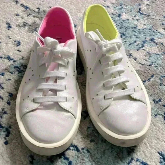 Camper twins neon pink and yellow white leather sneakers 39 - Picture 1 of 8